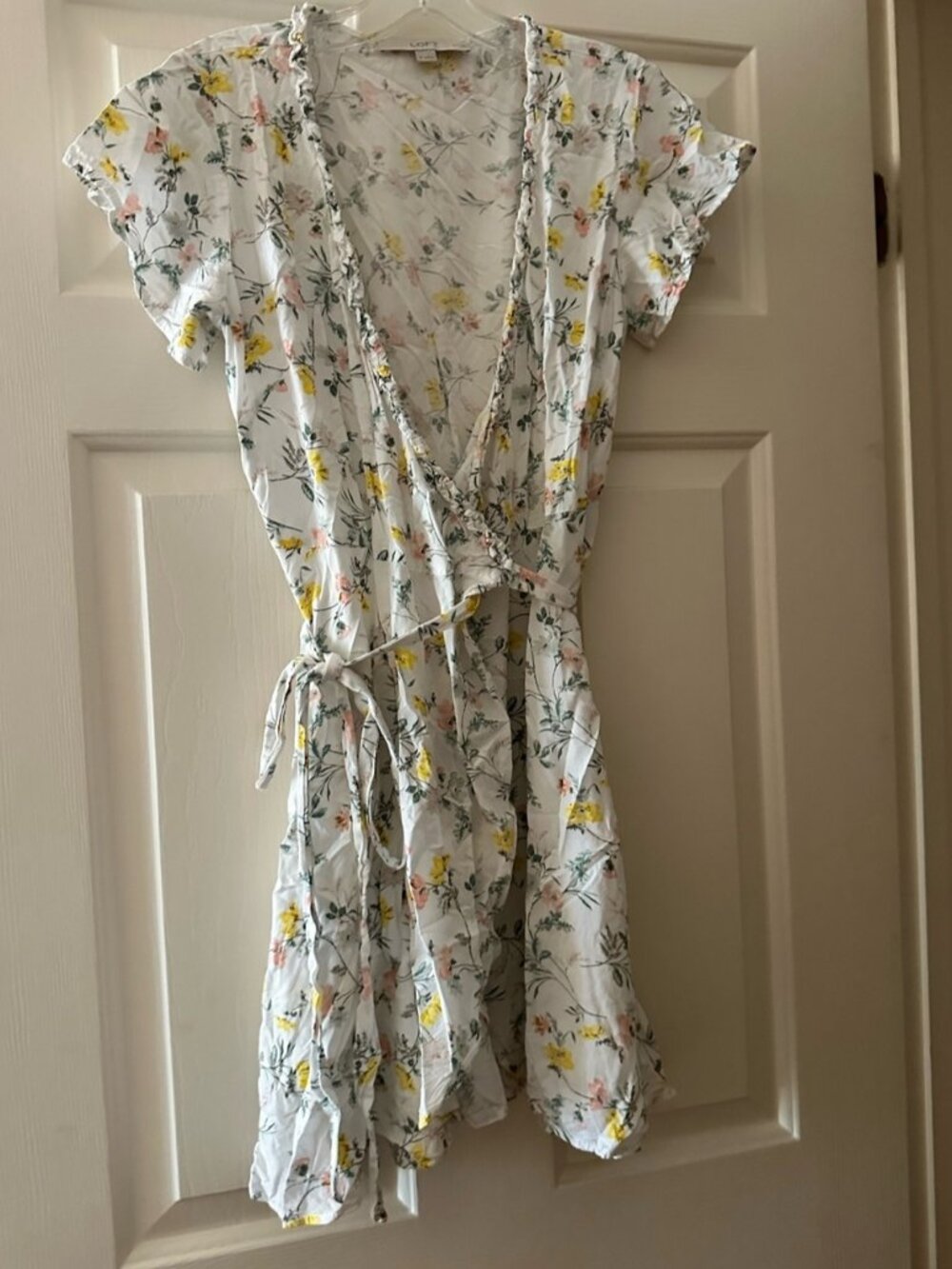 LOFT White Floral Dress with Yellow and Pink Accents